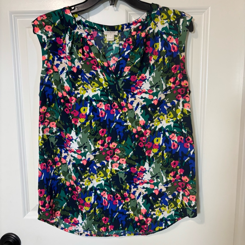 J Crew Split Next Drapey Watercolor Floral Sleeveless Blouse Size 6